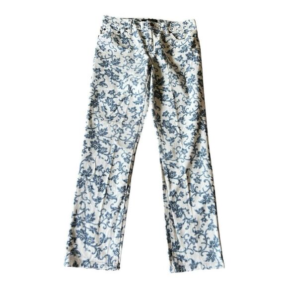Lauren Ralph Lauren Mid Rise White Blue Floral Modern Straight Jeans Size 6 - Picture 1 of 6